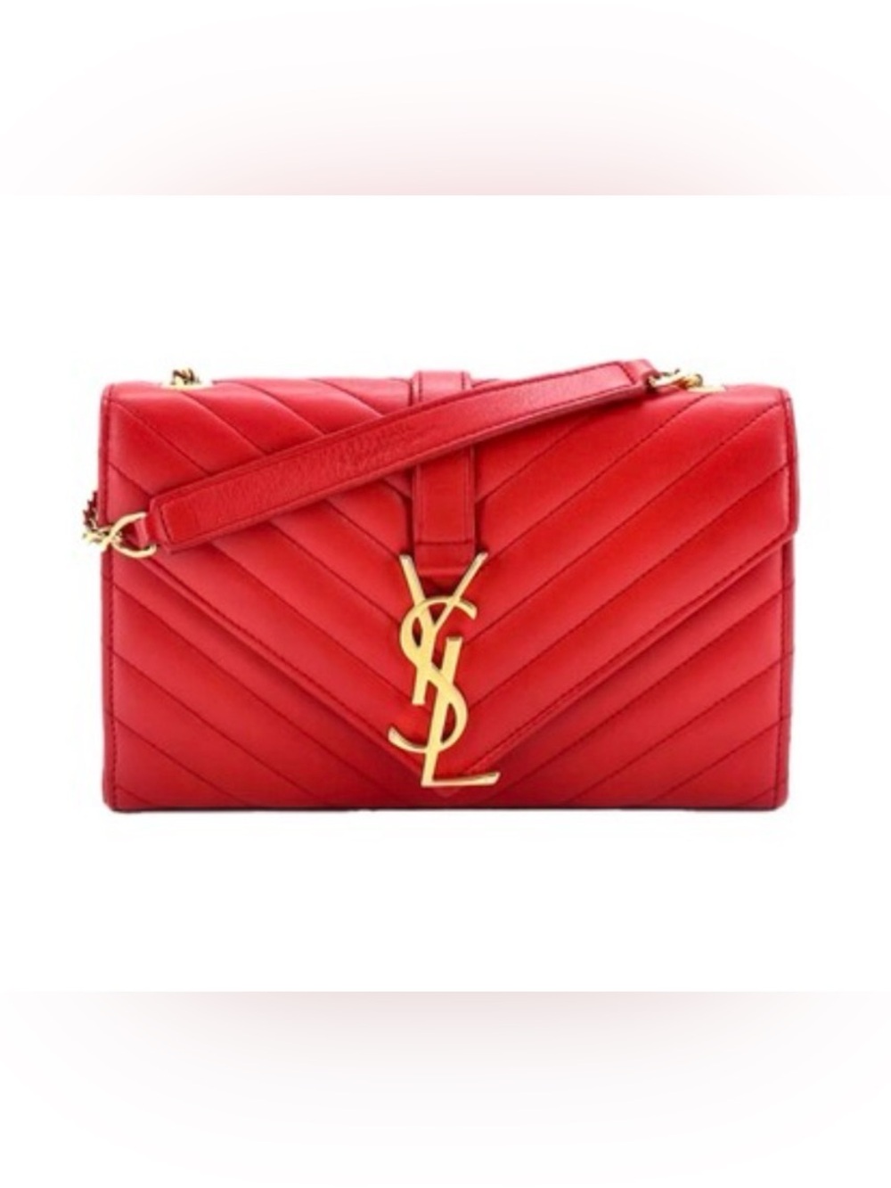 Yves Saint Laurent Red Quilted Leather Chevron Envelope Chain Bag
